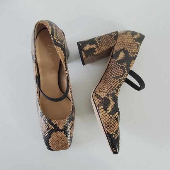 Franco Sarto Halo Snake Print Leather Pumps Size 8.5 Square Toe Chunky Heel Shoe - Picture 5 of 16